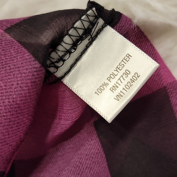 XHILARATION pink and black plaid sheer long sleeve button up blouse size small - Picture 7 of 13